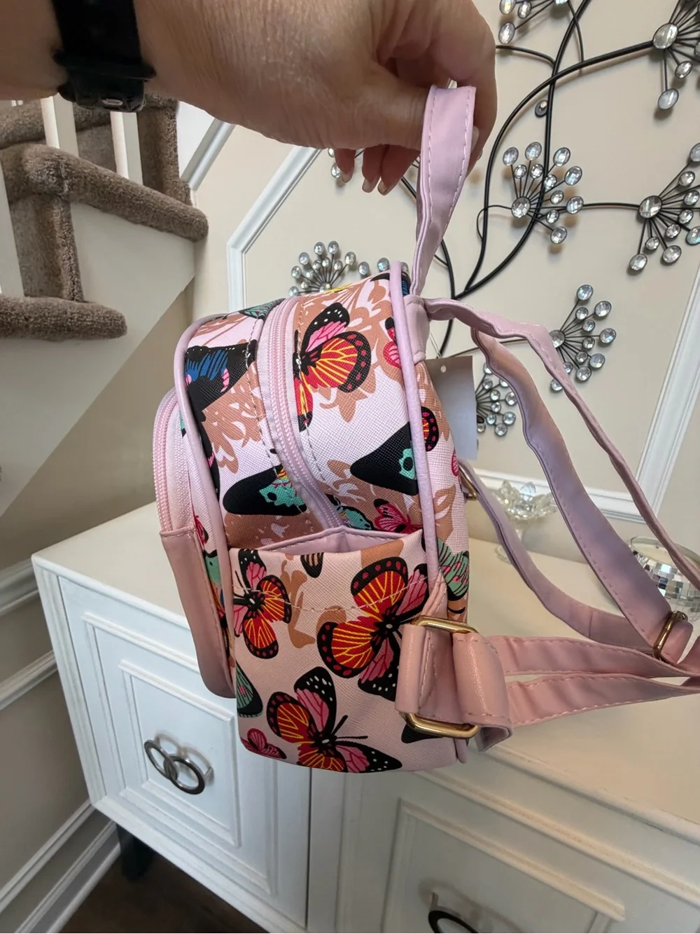 Butterfly Print Mini Backpack - Pink
